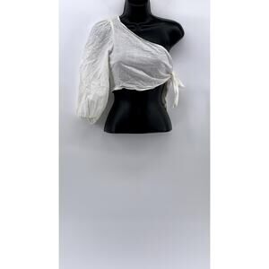 SHEIN Women's White One Shoulder Long Sleeve Side-Tie Semi-Sheer Crop Top SZ4